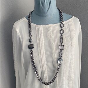 Chico’s Chain Necklace with Clear Stones Pewter Color 19” Long